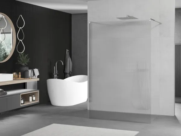 MEXEN/S - Kioto Sprchová zástena WALK-IN voľne stojaca 110 x 200, prúžky 8 mm, chróm 800-110-002-01-09