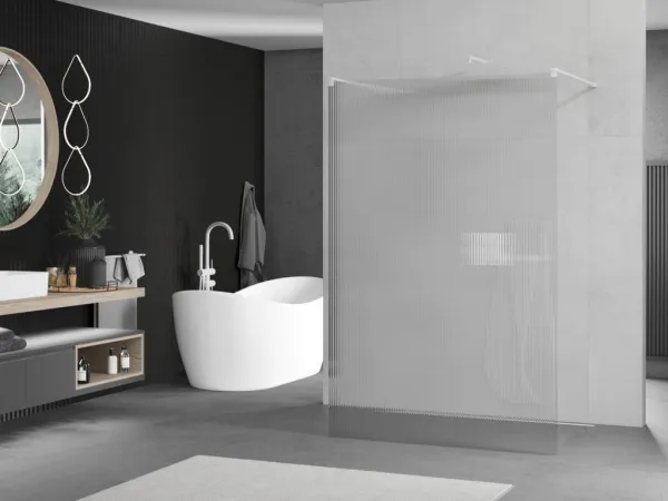 MEXEN/S - Kioto Sprchová zástena WALK-IN voľne stojaca 100 x 200, prúžky 8 mm, biela 800-100-002-20-09