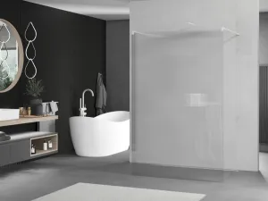 MEXEN/S - Kioto Sprchová zástena WALK-IN voľne stojaca 100 x 200, prúžky 8 mm, biela 800-100-002-20-09