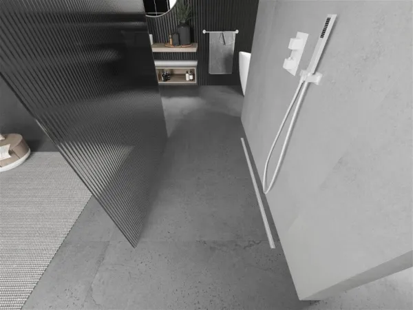 MEXEN/S - Kioto Sprchová zástena WALK-IN voľne stojaca 100 x 200, prúžky 8 mm, biela 800-100-002-20-09