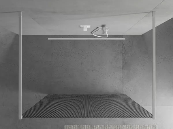 MEXEN/S - Kioto Sprchová zástena WALK-IN voľne stojaca 100 x 200, prúžky 8 mm, biela 800-100-002-20-09