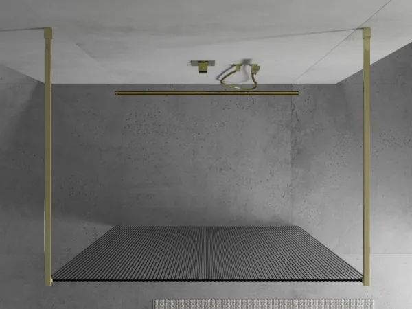MEXEN/S - Kioto Sprchová zástena WALK-IN voľne stojaca 120 x 200, prúžky 8 mm, zlatá 800-120-002-50-09