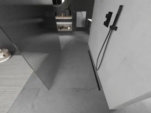 MEXEN/S - Kioto Sprchová zástena WALK-IN voľne stojaca 100 x 200, prúžky 8 mm, čierna 800-100-002-70-09