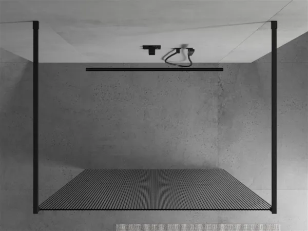 MEXEN/S - Kioto Sprchová zástena WALK-IN voľne stojaca 100 x 200, prúžky 8 mm, čierna 800-100-002-70-09