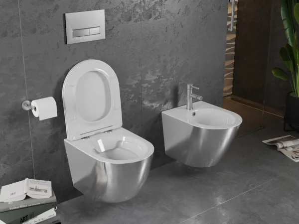 MEXEN - Lena Závesná WC misa vrátane sedátka s slow-slim, duroplast, biela/strieborná 30224004
