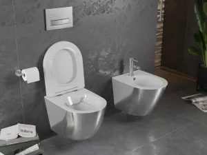 MEXEN - Lena Závesná WC misa vrátane sedátka s slow-slim, duroplast, biela/strieborná 30224004