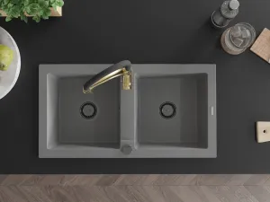 MEXEN/S MEXEN/S - Mario granitový drez 2-bowl vrátane batérie Aster, šedá 6504-71-73450-57-B