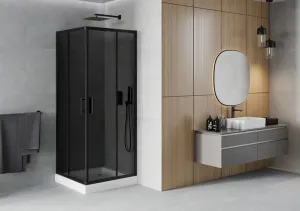 MEXEN/S - Rio sprchovací kút štvorec 80 x 80, grafit, čierny + vanička Rio vrátane výpuste 860-080-080-70-40-4510