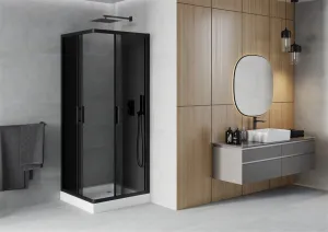MEXEN/S - Rio sprchovací kút štvorec 80 x 80, grafit, čierny + vanička Rio vrátane výpuste 860-080-080-70-40-4510