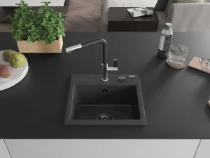MEXEN/S MEXEN/S - Milo granitový drez 1-miska vrátane batérie Flora, čierna kropenatá 6505-76-670401-07-B