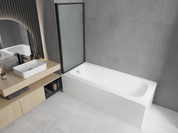 MEXEN/S - Vega obdĺžniková vaňa 150 x 70 cm s panelom + vaňová zástena 70, čierna vzor 550115070X9307017070