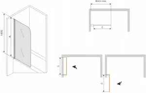 MEXEN/S - Vega obdĺžniková vaňa 170 x 70 cm s panelom + vaňová zástena 80, čierna vzor fix 550117070X9308007077