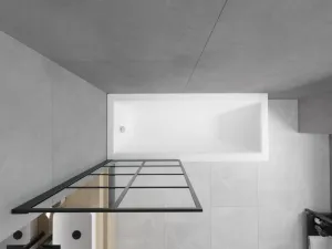 MEXEN/S - Cubik obdĺžniková vaňa 160 x 70 cm s panelom + vaňová zástena 70, čierna vzor 550316070X9307017077