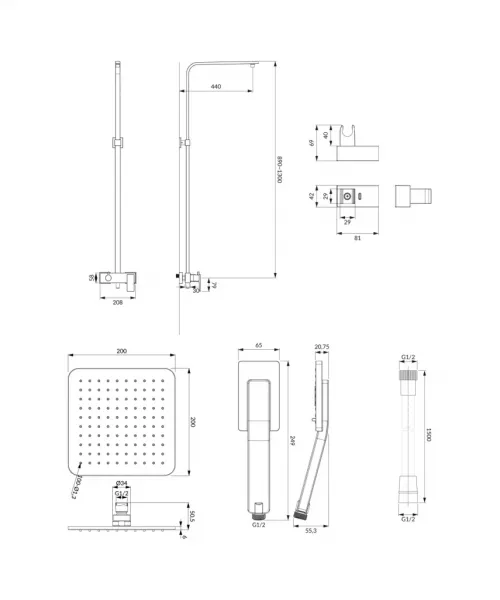 OMNIRES - PARMA sprchový stĺp grafit /GR/ PM7444GR