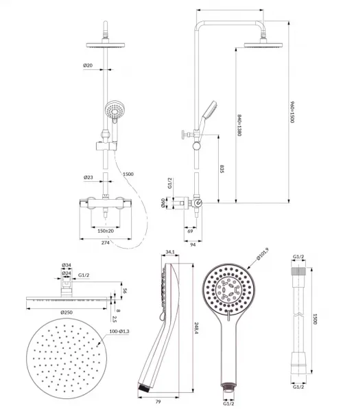OMNIRES - Y termostatický sprchový stĺp chróm /CR/ Y1244LUXLCR