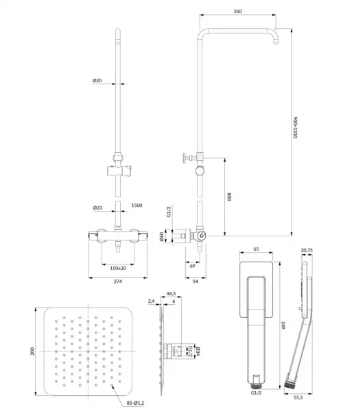 OMNIRES - UNI termostatický sprchový stĺp chróm /CR/ Y1244XMCR