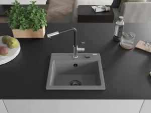 MEXEN/S MEXEN/S - Milo granitový drez 1-miska vrátane batérie Flora, šedá 6505-71-670401-07-B