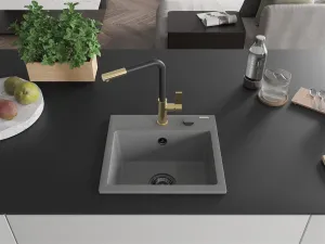 MEXEN/S MEXEN/S - Milo granitový drez 1-miska vrátane batérie Flora, šedá 6505-71-670401-57-B
