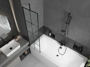 MEXEN/S - Cube obdĺžniková vaňa 170 x 80 cm s panelom + vaňová zástena 50, čierna vzor 550517080X9505007077
