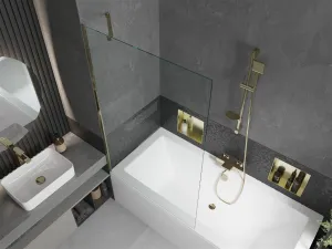 MEXEN/S - Cube obdĺžniková vaňa 170 x 80 cm s panelom + zástena 1- diel 100, transparent, zlatá 550517080X9510000050