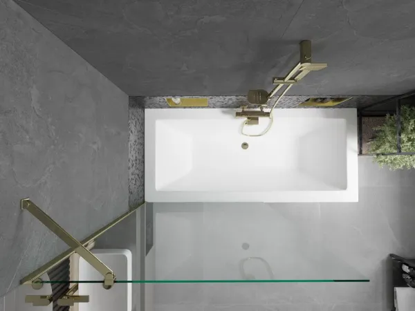 MEXEN/S - Cube obdĺžniková vaňa 170 x 80 cm s panelom + zástena 1- diel 100, transparent, zlatá 550517080X9510000050