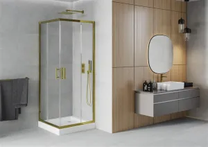 MEXEN/S - Rio sprchovací kút štvorec 80 x 80, transparent, zlato + vanička Rio vrátane výpuste 860-080-080-50-00-4510