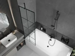 MEXEN/S - Cube obdĺžniková vaňa 170 x 80 cm s panelom + vaňová zástena 60, čierna vzor 550517080X9506007077