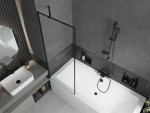 MEXEN/S - Cube obdĺžniková vaňa 170 x 80 cm s panelom + vaňová zástena 70, čierna vzor 550517080X9507007070