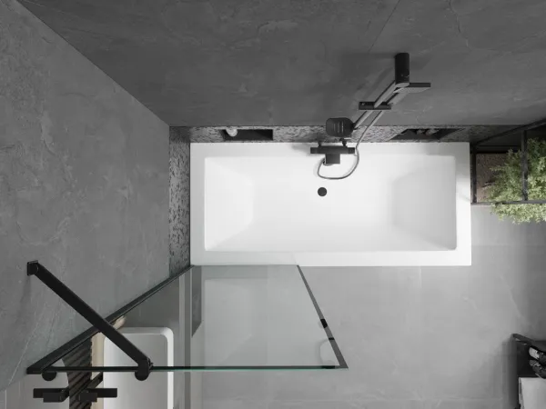 MEXEN/S - Cube obdĺžniková vaňa 170 x 80 cm s panelom + vaňová zástena 70, čierna vzor 550517080X9507007070