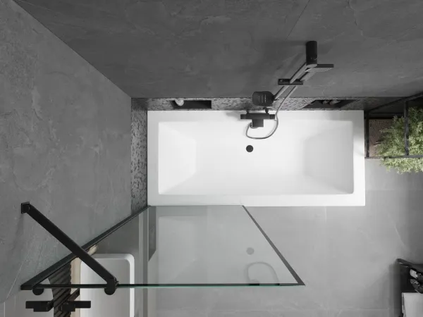 MEXEN/S - Cube obdĺžniková vaňa 170 x 80 cm s panelom + vaňová zástena 80, čierna vzor 550517080X9508007070