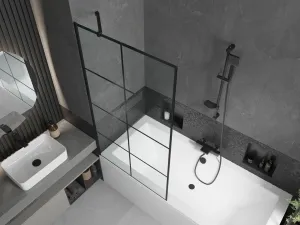 MEXEN/S - Cube obdĺžniková vaňa 170 x 80 cm s panelom + vaňová zástena 90, čierna vzor 550517080X9509007077