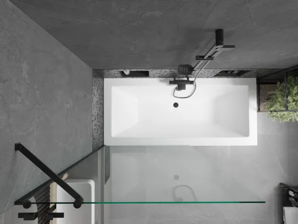 MEXEN/S - Cube obdĺžniková vaňa 170 x 80 cm s panelom + vaňová zástena 100, transparent, čierna 550517080X9510000070