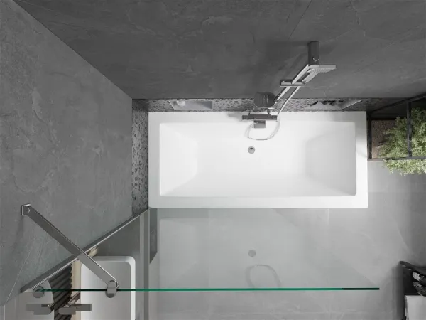MEXEN/S - Cube obdĺžniková vaňa 170 x 80 cm s panelom + vaňová zástena 100, transparent, chróm 550517080X9510000001