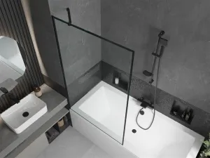 MEXEN/S - Cube obdĺžniková vaňa 170 x 80 cm s panelom + vaňová zástena 100, čierna vzor 550517080X9510007070