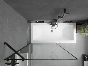 MEXEN/S - Cube obdĺžniková vaňa 170 x 80 cm s panelom + vaňová zástena 100, čierna vzor 550517080X9510007070