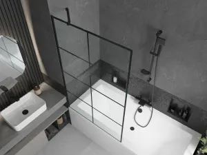 MEXEN/S - Cube obdĺžniková vaňa 170 x 80 cm s panelom + vaňová zástena 100, čierna vzor 550517080X9510007077
