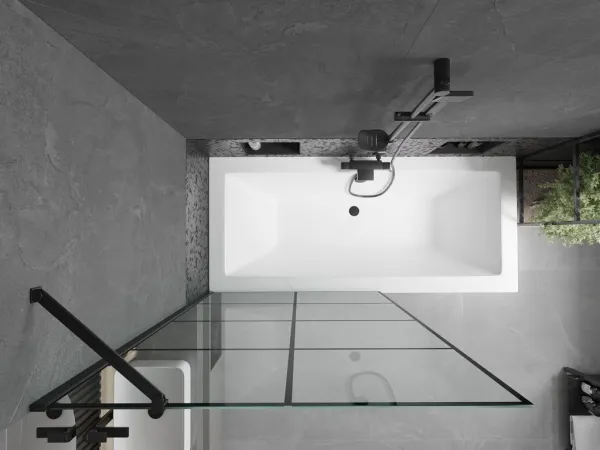 MEXEN/S - Cube obdĺžniková vaňa 170 x 80 cm s panelom + vaňová zástena 100, čierna vzor 550517080X9510007077