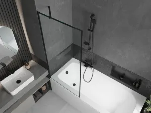 MEXEN/S - Vega obdĺžniková vaňa 170 x 70 cm s panelom + vaňová zástena 80, čierna vzor 550117070X9508007070