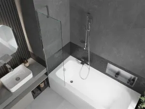 MEXEN/S - Vega obdĺžniková vaňa 150 x 70 cm s panelom + vaňová zástena 50, transparent, chróm 550115070X9505000001