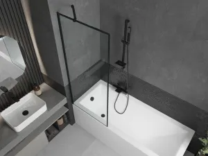 MEXEN/S - Cubik obdĺžniková vaňa 170 x 70 cm s panelom + vaňová zástena 70, čierna vzor 550317070X9507007070