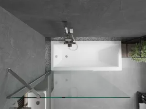MEXEN/S - Cubik obdĺžniková vaňa 150 x 70 cm s panelom + vaňová zástena 100, transparent, chróm 550315070X9510000001