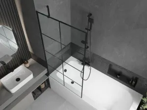 MEXEN/S - Vega obdĺžniková vaňa 150 x 70 cm s panelom + vaňová zástena 90, čierna vzor 550115070X9509007077
