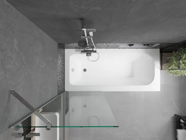 MEXEN/S - Vega obdĺžniková vaňa 150 x 70 cm s panelom + vaňová zástena 70, transparent, chróm 550115070X9507000001