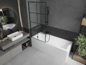 MEXEN/S - Cubik obdĺžniková vaňa 150 x 70 cm s panelom + vaňová zástena 80, čierna vzor 550315070X9508007077