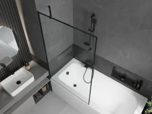 MEXEN/S - Vega obdĺžniková vaňa 160 x 70 cm s panelom + vaňová zástena 100, čierna vzor 550116070X9510007070