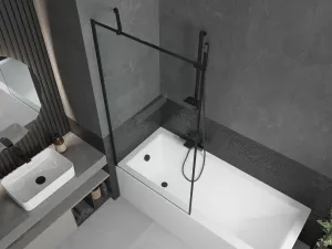 MEXEN/S - Cubik obdĺžniková vaňa 170 x 70 cm s panelom + vaňová zástena 90, čierna vzor 550317070X9509007070