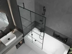 MEXEN/S - Vega obdĺžniková vaňa 150 x 70 cm s panelom + vaňová zástena 100, čierna vzor 550115070X9510007077