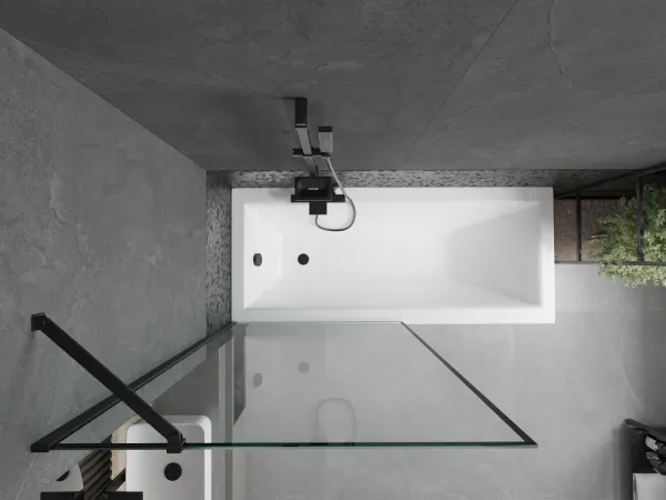MEXEN/S - Cubik obdĺžniková vaňa 170 x 70 cm s panelom + vaňová zástena 90, čierna vzor 550317070X9509007070