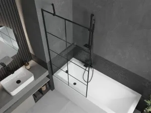 MEXEN/S - Cubik obdĺžniková vaňa 160 x 70 cm s panelom + vaňová zástena 90, čierna vzor 550316070X9509007077