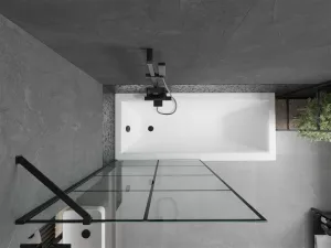 MEXEN/S - Cubik obdĺžniková vaňa 160 x 70 cm s panelom + vaňová zástena 90, čierna vzor 550316070X9509007077